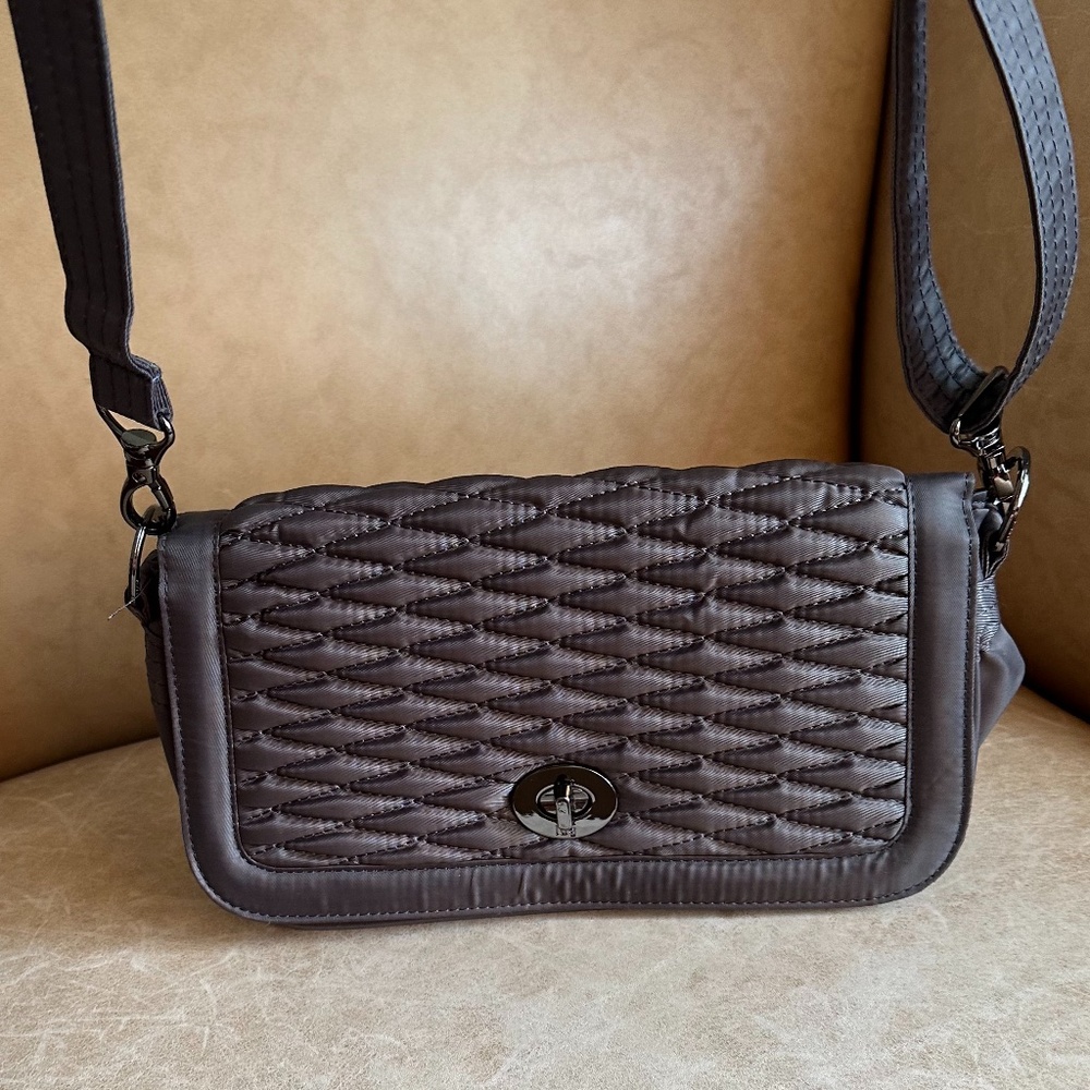 Lug Nylon Bubble Quilted Allegro Crossbody Bag Gunmetal Gray Lightweight NWOT
